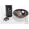 Image 1 : Japanese bronze frog tea toy and a dark glazed ritual tea bowl purportedly 19th century 6" in diamet
