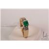 Image 1 : 14kt yellow gold with white gold setting emerald and diamond gemstone ring. Set with .35ct round mix