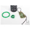 Image 1 : Spinach green jadeite bangle and ring plus a green jadeite blessing pendant, purportedly 19th centur