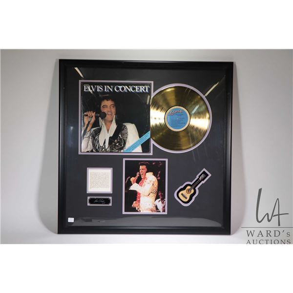 Framed gold LP and album cover "Elvis in Concert". Note: Not available for shipping. Local pickup on