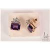 Image 1 : 14kt yellow gold, amethyst gemstone and diamond earrings. Set with two 1.50ct emerald cut amethyst g