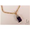 Image 2 : 14kt yellow gold with white gold setting amethyst gemstone and diamond pendant necklace. Set with 4.