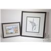 Image 1 : Framed wildlife pencil drawing titled "Young Cougar" with silver pen signature of artist Kerri Burne