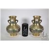Image 1 : Pair of antique brass champleve double handled vases 8 1/4" in height