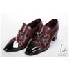 Image 1 : Ladies size 36C Italian made Chanel loafers with burgundy leather upper and black patent toes, circa