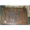 Image 2 : Set of four Oriental nesting tables, each with deep carved pictorial tops and sides, largest table m