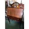 Image 1 : Small antique mahogany fall front desk with beveled mirror and pigeon hole interior, 49" high X 30" 