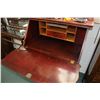 Image 2 : Small antique mahogany fall front desk with beveled mirror and pigeon hole interior, 49" high X 30" 