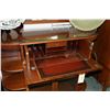 Image 2 : Antique flame mahogany book cabinet with faux drawer concealing fall front desk and pigeon hole inte