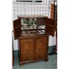Image 2 : Antique matched grain walnut liquor cabinet with pull out mixing tray, mirrored bottle storage, stem