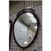 Image 1 : Antique shield shape wall mirror with fret work top, 37" X 27". Note: Not available for shipping. Lo
