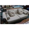 Image 1 : Antique Empire style three seat sofa with new upholstery and cushions including two rolled and four 