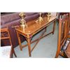 Image 1 : Semi-contemporary console/ sofa table with crossed stretcher and fret work decoration, 52" wide