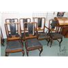 Image 1 : Set of six antique oak framed dining chairs including one carver, all with original leather upholste