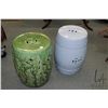 Image 1 : Two glazed pottery garden stools, each 18' in height. Note: Not available for shipping. Local pickup