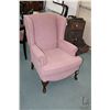 Image 2 : Pair of matching dusty rose upholstered wing back chairs with cabriole feet