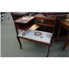 Image 1 : Vintage walnut telephone table with newly upholstered seat, fret work back and glass top protector