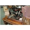 Image 2 : Antique treadle sewing machine cabinet made by Madoc with no machine and a portable hand cranked Sin