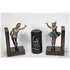 Image 2 : Pair of vintage cold painted bronze figural Jester bookends, each with carved ivory like faces and h