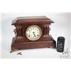 Image 1 : Quarter cut oak cased Arthur Pequegnant chiming mantle clock with decorative column design, gilt fac