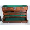 Image 2 : Antique quarter oak tool box with fall front exposing six drawers, flip up lid and addition storage,