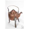 Image 2 : Antique copper kettle with hand hammered tall supports to make room for heat source, hinge cover on 