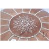 Image 2 : Vintage stitched leather foot stool with decorative embroidery, 14" in height and 21" in diameter