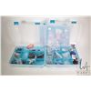 Image 1 : Three plastic trays and contents including straps, latches, clips and rings, belt making hardware, k