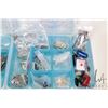 Image 3 : Three plastic trays and contents including straps, latches, clips and rings, belt making hardware, k