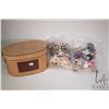 Image 1 : Vintage cork travel box and contents including two large bags of vintage costume jewellery