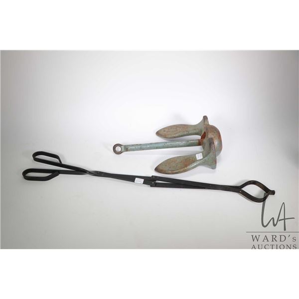 Real McCoy 15 lbs. boat anchor and a pair of fireplace tongs