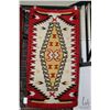 Image 1 : Hooked wool carpet with colourful geometric design including yellow, black and red, 28" X 53"