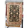 Image 1 : Quality wool area carpet with black background, deep taupe and brick highlights, 59" X 34"
