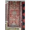 Image 1 : 100% handmade Iranian wool "Hamedan" carpet runner with triple medallions, red background and highli