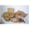 Image 1 : First Nations footwear including two pairs of moccasins and a pair of beaded mukluks, all in worn co