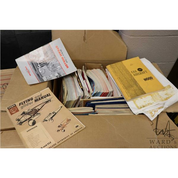 Box of vintage Model Engineering magazines, clock magazines and reference books on planes. Note: Not