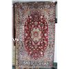 Image 1 : 100% handmade Iranian wool "Isfahan" area carpet with center medallion, red background, overall flor