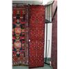 Image 1 : 100% handmade Iranian wool "Zanjan" carpet runner with red background, overall geometric design and 
