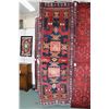 Image 1 : 100% handmade Iranian wool "Sarab" area runner with stylized tile design, royal blue background and 