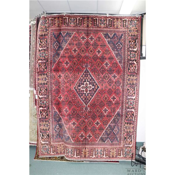 100% handmade Iranian wool "Joshaghan" area carpet with red background, center medallion and overall