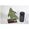 Image 1 : Inuit carved jadeite bear 7 1/2" tall, on wooden base, no artist signature seen