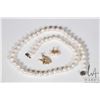 Image 1 : Single strand hand knotted pearl necklace 16" in length plus a pair of freshwater pearl studs and a 
