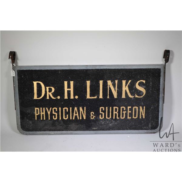 Vintage metal framed " Dr. H. Links Physician & Surgeon" sign 14" X 30"