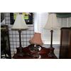 Image 2 : A set of banquet lamps with shades, small bedside lamp and a pressed tin wall hanging 28" in diamete