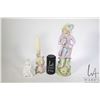 Image 1 : Antique painted bisque courting gentleman figurine 15" in height, a painted bisque candleholder and 