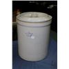 Image 1 : Five gallon Robinson Ransbottom crock with covertible lid and brown glazed interior . Note: Not avai