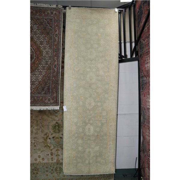 100% wool blended fade carpet runner in taupes, cream and blue, 32  X 99 