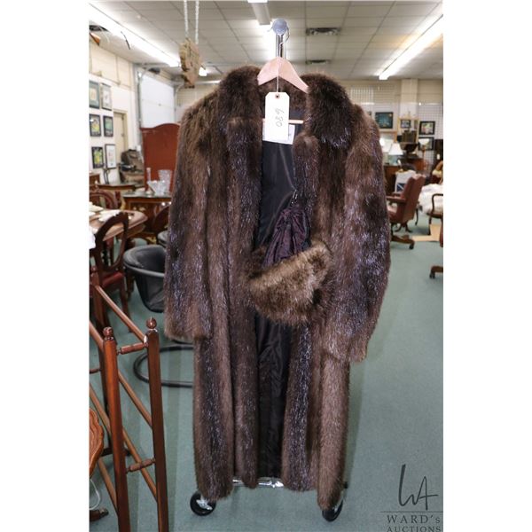 Fully lined full length Holt Renfrew fur coat with co-ordinating fur hat