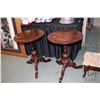 Image 1 : Pair of Victorian style center pedestal mahogany tables with decorative carving 20" in diameter