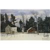 Image 2 : Large oak framed print of a watercolour vintage barn and farmhouse. Note: Not available for shipping